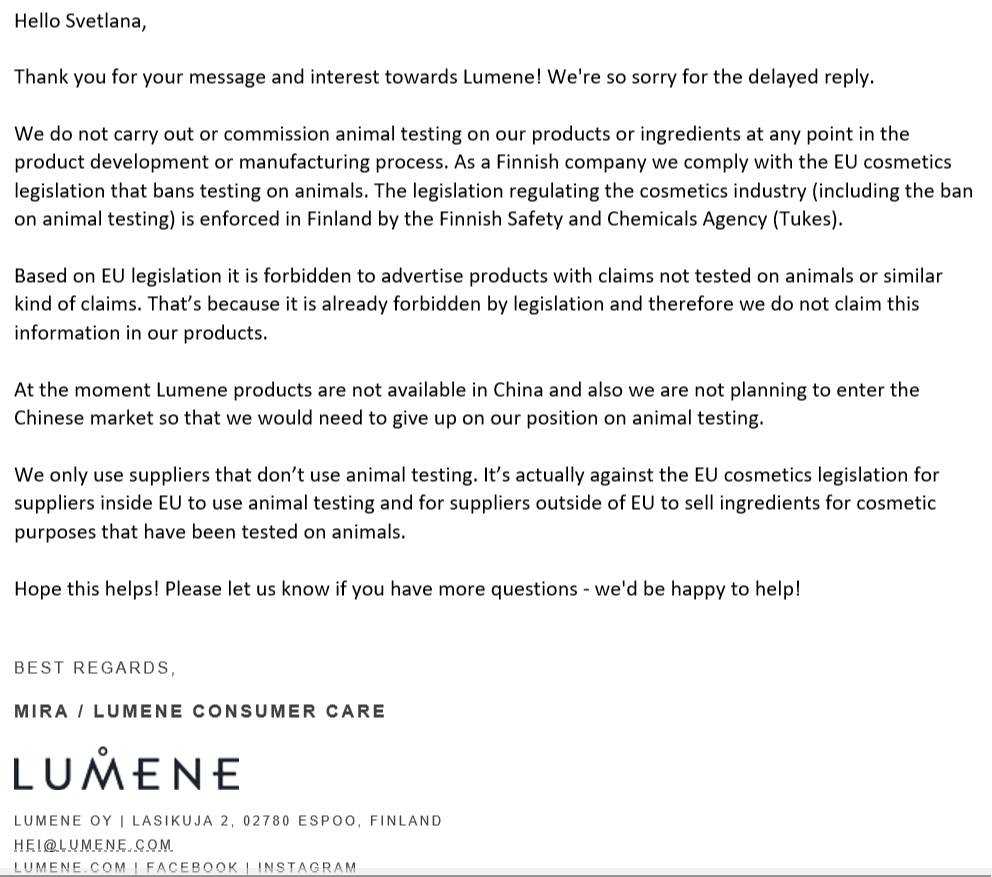 Lumene Norwegian skincare is not tested on animals. | Ethical Bunny's guide to cruelty free and vegan skincare, makeup, haircare, bodycare, personal care, fragrance, beauty and household. Complete database list of natural, clean, green, non-toxic, organic options. Drugstore, luxury, high end, indie.