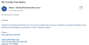 Butter London is cruelty free, they do not test on animals. | Ethical Bunny's guide to cruelty free and vegan skincare, makeup, haircare, bodycare, persoal care and other beauty and household products. Natural, clean, green, non-toxic options.