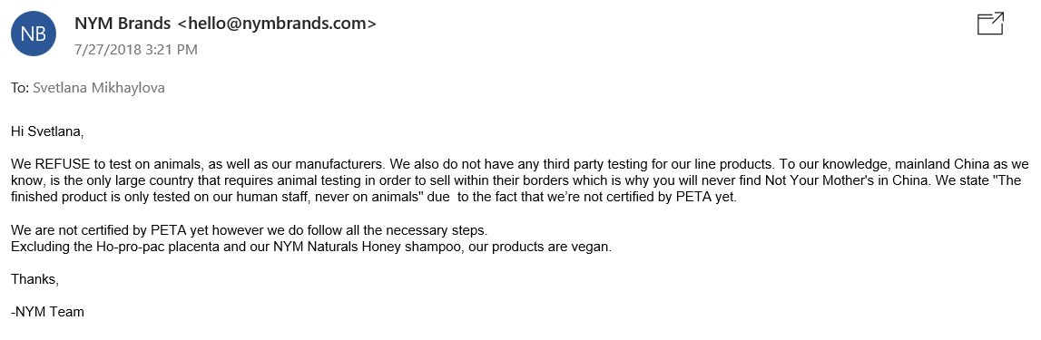 Not Your Mother's is pursuing a peta certification. Way To Grow, Plump For Joy, Love For Hue, Kinky Moves, Clean Break and Beach Babe dry shampoos are not tested on animals. | Cruelty free and vegan bath, body, makeup, skincare, haircare and beauty guide by ethical bunny.