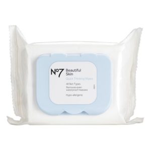 No 7 makeup removing wipes. | Ethical Bunny's guide to cruelty free and vegan skincare, makeup, haircare, bodycare, personal care, fragrance and other beauty. Complete database list of natural, clean, green, non-toxic, organic options. Drugstore, luxury, high end, indie.