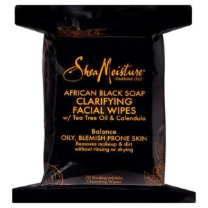 Shea Moisture clarifying facial wipes. | Ethical Bunny's guide to cruelty free and vegan skincare, makeup, haircare, bodycare, personal care, fragrance and other beauty. Complete database list of natural, clean, green, non-toxic, organic options. Drugstore, luxury, high end, indie.