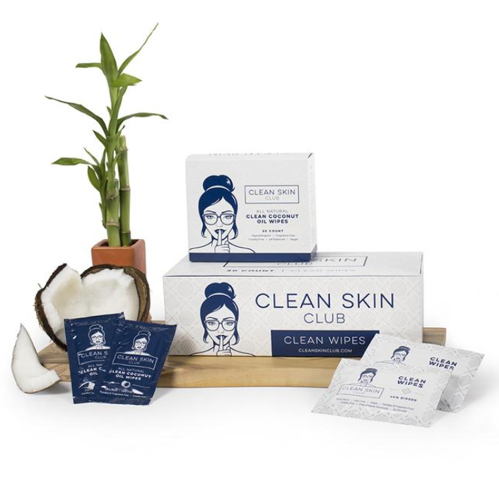 clean skin club coconut oil wipes. 2018 2019 holiday gift giving. | Ethical Bunny's cruelty free and vegan brand list with skincare, makeup, haircare, hygiene, bath and body guides. Featuring indie, clean, green, sustainable, non toxic, organic, botanical and natural products.